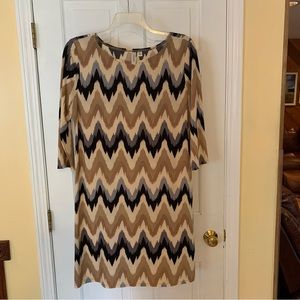 Tan & blue 3/4 sleeve dress by Tacera.